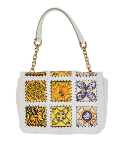 Quilted Floral Bag, Raffia/Leather, White/Yellow, MII, 2*